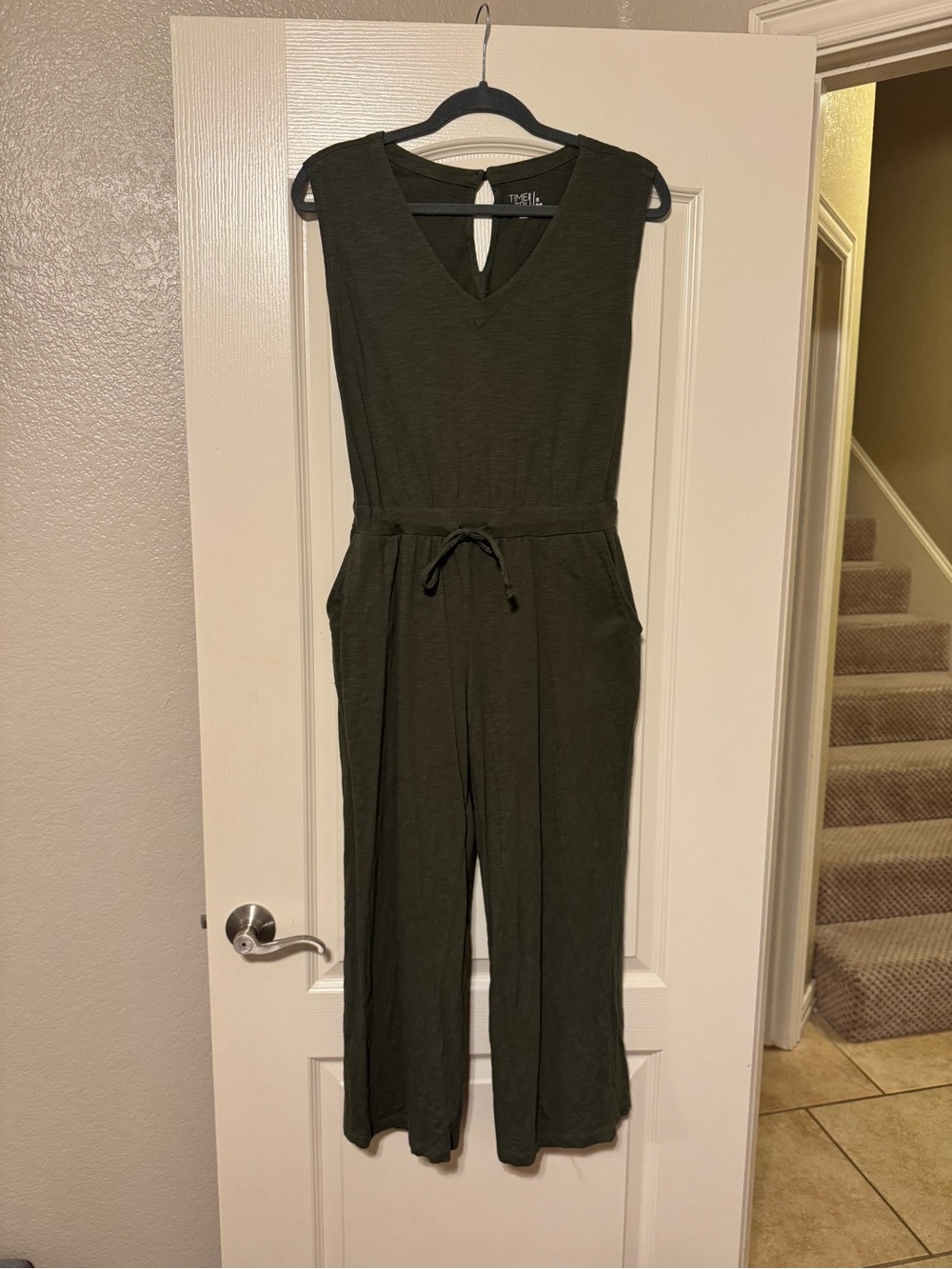 Sleeveless Drawstring Jumpsuit in Olive Green